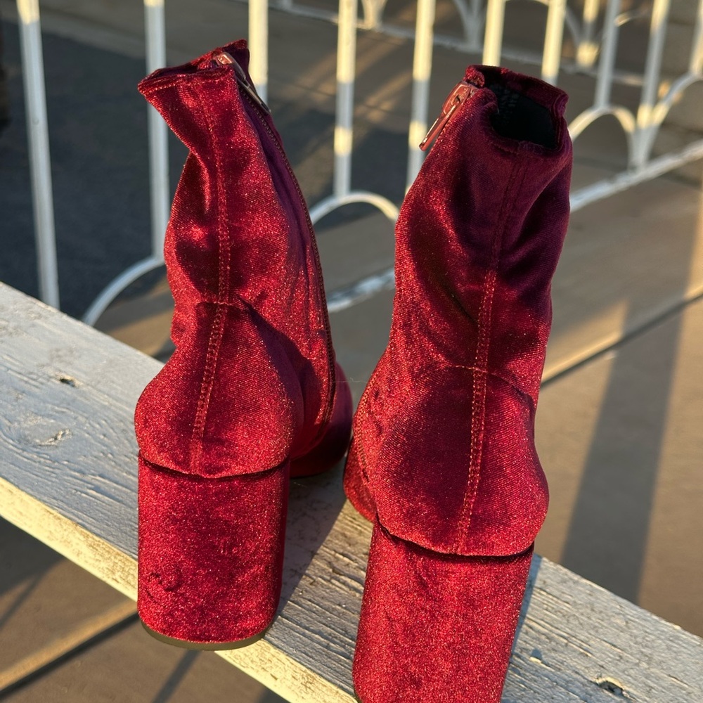 JEFFREY CAMPBELL CIENEGA-LO BURGUNDY Velvet Heeled Booties - Picture 4 of 5